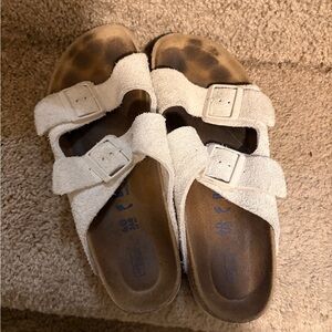 White Suede Arizona Birkenstocks.